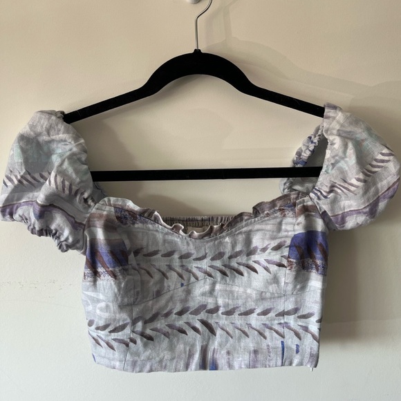 Aritzia Wilfred wander linen puff-sleeve crop top - Picture 4 of 6